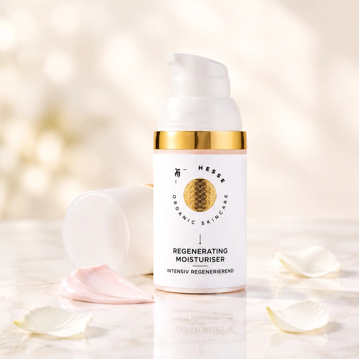 Regenerating Moisturiser blueten auf Stein [KI]